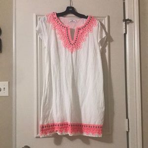 Vineyard Vines White Dress with Pink Embroidery